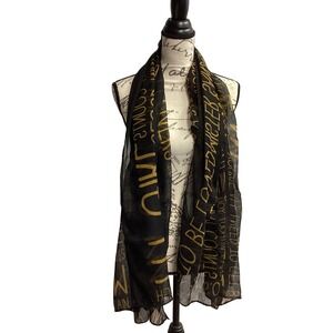 Motown The Musical Scarf Sheer Lightweight Black Gold Text Print Oldies Songs